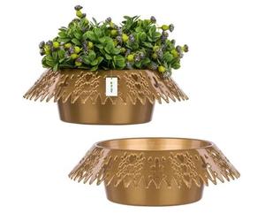 2 X Pot De Fleurs Pour Le Cimetière Bowl Pot Gold Round Ø 23 Cm Composition Grave Ajourée V1 Multicolore
