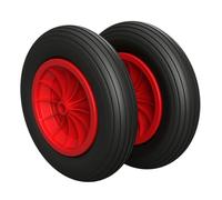 2 x Roue en polyuréthane Ø 350 mm 3.50-8 palier lisse roue de brouette pneus anti-crevaison, noir/rouge