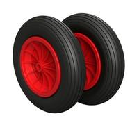 2 x Roue en polyuréthane Ø 350 mm 3.50-8 palier lisse roue de brouette pneus anti-crevaison, noir/rouge