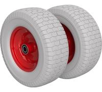 2 x Roue en polyuréthane Ø 400 mm 6.50-8, 2 roulements à billes tondeuse robotisée tracteur anti-crevaison, gris/rouge