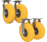 2 x Roulette pivotante, 2 x roulette fixe avec roue enPolyuréthaneØ 260 mm 3.00-4 roulement à billes anti-crevaison