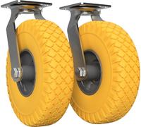 2 x Roulette pivotante avec roue enPolyuréthaneØ 260 mm 3.00-4 roulement à billes rouleau de transport anti-crevaison, jaune/gris