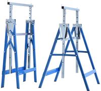 2 x tréteaux de chantier, tréteaux de soutien, tréteaux pliants, réglables en hauteur jusqu'à 200 kg, en acier bleu, 68 x 58 x 80-130 cm, pour la construction et la rénovation,