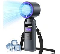 2 x Ventilateur portable à main alimenté par batterie 2000 mAh, 199 niveaux de vitesse du vent, ventilateur à main rechargeable avec technologie de turbine de refroidissement à semi-conducteurs, venti