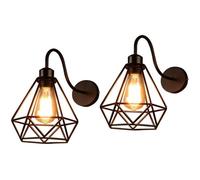 2 x Vintage Fer Cage Mur Lampe Rétro Loft Couloir Escaliers Lampe Lumière Salle de Bains Appliques applique murales luminaire