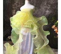 2 yards de tissu organza dégradé de sirène avec bord volantée, matériau décoratif à grands volants plissés 3D Taille UniquePolyester