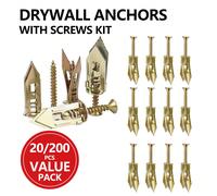 20/200 pièces Kit d'ancres à cloison sèche autoperceuses avec vis, Ancre à cloison sèche multifonctionnelle avec vis pour plaques de plâtre - Installation facile, boulons d'expansion en métal, sans pe