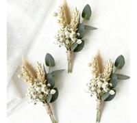 20/3/1 Mini bouquet de fleurs artificielles, bouquet frais d'eucalyptus et d'herbe de queue de lapin, corsage artificiel respirant, décoration de centre de table, décoration de carte, emballage cadeau