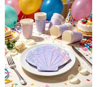 20/40 pièces Serviettes de fête en forme de coquillage violet océan, 2 couches épaissies, convenant pour une fête d'anniversaire de princesse, un rassemblement de filles, un mariage, une fête de pisci