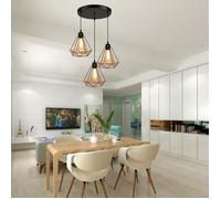 20.5cm Lustre Suspension forme Diamant Corde de chanvre Luminaire Industrielle Rétro Luminaire Noir pour Salon Cuisine Bar