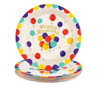 20 assiettes en carton « Joyeux anniversaire », assiettes à dessert de 18 cm, jetables et colorées, décorations de table pour garçons et filles, plateau à gâteaux pour un usage quotidien (ballon)