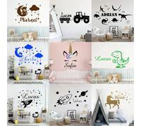 20 autocollants de style kawaii, autocollants muraux personnalisés avec nom, étiquettes en vinyle pour bébés, décoration de chambre d'enfants, papier peint~00218