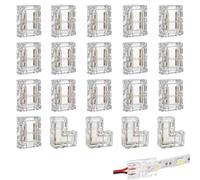 20 Connecteurs LED COB 2 Polig 8mm, 4 Connecteurs d’Angle en L et 16 Connecteurs Droits, Connecteurs Ruban LED Transparent et Sans Soudure, LED Connector COB 8mm pour 12V/24V Raccord Bande LED