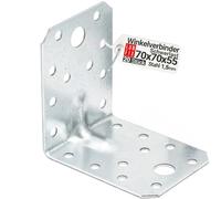 20 Equerre metal renforcées 70x70x55x1,5 mm, connecteurs bois galvanisés avec nervure, équerre support d'angle droit perforée pour menuiserie, fixation meuble, clôture, construction bois