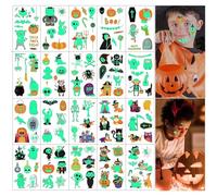 20 Feuilles Autocollants Tatouage Halloween Lumineux dans le Noir pour Enfants Cartoon Fluorescent Tatouages Temporaires de Fête Art Corporel Lumineux