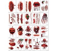 20 Feuilles Soirée Tatouages Éphémères D'Halloween Tatouages Temporaires De Cicatrices Et De Plaies Sanglantes Effrayantes