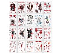 20 feuilles Tatouages Autocollants D'Halloween, Drôles, Effrayants, Cicatrices Réalistes, Autocollants Pour Le Visage Imperméables