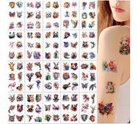 20 Feuilles Tatouages Temporaires D'Animaux À L'Aquarelle Jolis Tatouages De Dessins Animés Pour Enfants Bras Et Visage