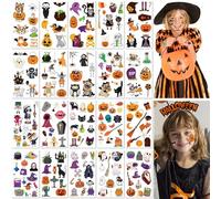 20 Feuilles Tatouages Temporaires Halloween pour Enfants Résistants à l'Eau Faux Autocollants Tatouages Dessins Citrouille Cartoon Amusants Sûrs et Faciles à Appliquer Cadeaux de Fête