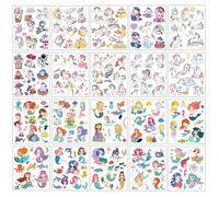 20 Feuilles Tatouages Temporaires Princesse Licorne et Sirène pour Enfants Autocollants Visage Cartoon Amusants Sûrs Résistants à l'Eau Faux Autocollants Tatouages pour Filles Cadeaux de Fête