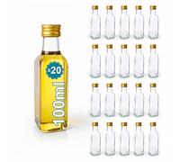 20 Mini Bouteilles en Verre 100ml avec Bouchon a Vis Doré | Petites Bouteilles pour Huile d'Olive, Vinaigre, Alcool, Sauces, Potion Magique | Huilier en Verre, Flacon pour Échantillons