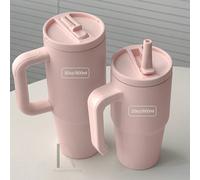 20 oz Gobelet isotherme étanche avec poignée et paille pliable, double paroi sous vide isolé, convient pour les boissons chaudes et froides, tasse de voyage minimaliste Bleu clair/Bleu bébé,Finition m