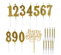 20 Pcs Bougies Anniversaire,Bougies de Gâteau Chiffre Kit,Bougies de Spirale d'or, 0-9 Bougies de Joyeux Anniversair, pour Décoration de Gâteau pour Anniversaires, Mariages et Événements Spéciaux