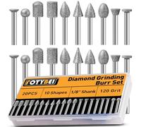 20 Pcs Grain 120 Fraises Diamantées pour Dremel, Mèches de Gravure avec tige de 1/8" pour Ponçage Sculpture Gravure de Pierre, Verre, Céramique