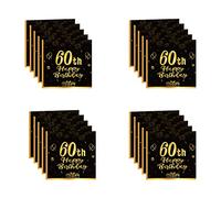 20 PCS Serviettes Papier Décoration 60 Ans, Noir Gold, Décorées pour Fêtes Joyeux Anniversaire, Kit Vaisselle Jetable