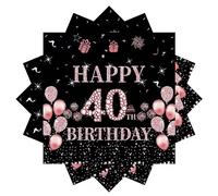 20 PCS Serviettes Papier Decoration Anniversaire 40 Ans,Serviette Papier Noir et Rose Or,Serviettes en Papier Decorees,Serviettes pour Fêtes Joyeux Anniversaire Decoration,Kit Vaisselle Jetable