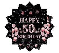 20 PCS Serviettes Papier Decoration Anniversaire 50 Ans,Serviette Papier Noir et Rose Or,Serviettes en Papier Decorees,Serviettes pour Fêtes Joyeux Anniversaire Decoration,Kit Vaisselle Jetable