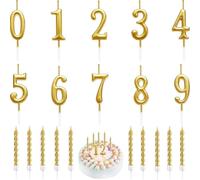 20 Pièces Bougies Anniversaire Chiffre et Spirale, Bougie Anniversaire Originale pour Gâteau, Décoration Fête Adulte Enfant (Or)