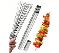 20 pièces Brochettes de barbecue en acier inoxydable 304, comprend 1 boîte de rangement cylindrique, convient pour le grillage, le camping, les fourchettes, les petits outils, les réunions de famille,