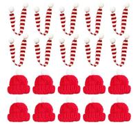 20 Pièces Chapeau Miniature en Laine Rouge et Écharpe de Noël | Décorations de Noël Classiques en Fil, pour Bouteilles, Poupées et Arrangements Hivernaux