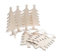 20 pièces Décoration de Noël en Bois à Décorer avec Base et Corde | 18x9x0,2cm, Finition Rustique Beige, Forme Ajourée, pour Porte, Ateliers Créatifs et Fêtes