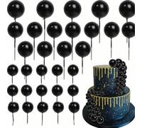 20 pièces Décorations rondes noires pour gâteau Mini ballons Décorations de cupcakes, Inserts de boules en mousse DIY pour gâteaux, Convient pour mariage, anniversaire, fête d'Halloween, Noël Ensemble