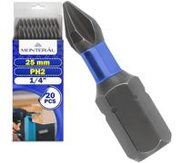 20 Pièces Embout Visseuse a Choc PH2 x 25 mm avec Hexagonal 1/4" | Embout Tournevis a Frapper avec Zone de Torsion - Fabriqués en Acier Allié S2 - MONTERAL
