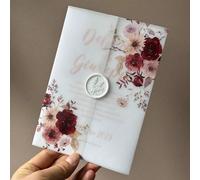 20 pièces Fleurs à l'aquarelle violet/rose/bleu/orange avec feuilles sur papier parchemin, convient pour les invitations de mariage 5x7 pouces, invitations DIY, enveloppes en parchemin, invitations pe