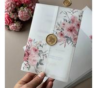 20 pièces Fleurs à l'aquarelle violet/rose/bleu/orange avec feuilles sur papier parchemin, convient pour les invitations de mariage 5x7 pouces, invitations DIY, enveloppes en parchemin, invitations pe