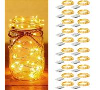 20 pièces Guirlandes lumineuses de fées à LED miniatures alimentées par batterie, fil de cuivre, lumières d'étoiles de lucioles pour bocaux en verre, mariages, fêtes, décoration de table, Noël ; 100 c