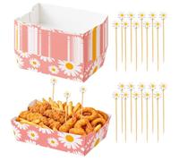 20 Pièces Marguerite Thème Barquette Frite et Bâtonnets Cocktail Brochettes | Marguerite Thème Bols à Frites, Plateaux en Papier Kraft, pour Chips, Saucisses, Salades, Sandwichs