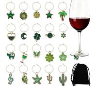 20 Pièces Marque Verre à Pied et Marqueurs de Verre à Vin avec Pochette en Velours, Pendentifs Émaillés Verts pour Décoration de Table Mariage Noël et Fête, Anneaux de 25mm