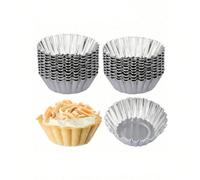 20 pièces Moules à tartelettes réutilisables en aluminium, convenant pour la réalisation de muffins, cupcakes, flans. Plaque de cuisson antiadhésive. Outils de cuisson argentés de 7 cm. Moules à gâtea