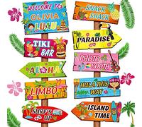 20 Pièces Panneau Welcome de Fête Luau, Décorations de Fête de Thème de l'Été Hawaïen Tropical Panneau de Bienvenue de Fête Hawaïenne Porte d'Entrée avec 4 Feuilles d'Autocollants
