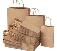 20 pièces Sacs en papier kraft brun avec poignées - 100% Sacs à emporter pour entreprises, au détail, épicerie, fournitures de boutique, colis, emballage et articles de cuisine à la maison - Noël Jour