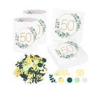 20 Pièces Serviettes 50e Anniversaire + 12 Pièces Photophores Décorations de Table pour 50 Anniversaire, Confettis 50e Anniversaire, Serviette Eucalyptus Homme Femme 50 Anniversaire Decoration