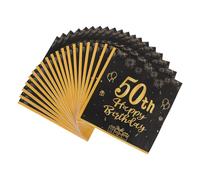 20 Pièces Serviettes D’anniversaire Noires pour 50 en Papier | Usage Jetable, Forte Absorption, pour Réunion Familiale et Autres Occasions, Décoration Sobre, Lot de Fête