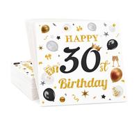 20 Pièces Serviettes de Table 30e Anniversaire, Blanc Or Serviette