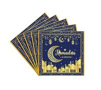 20 Pièces Serviettes en Papier pour Aïd el-Fitr,Or Bleu Lune Étoile Doux Serviette Recyclable Vaisselle Décoration de Table Dîner Cocktails,Serviette pour Fournitures Fête de Aïd Ramadan Mubarak