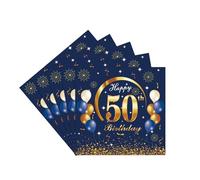 20 Pièces Serviettes Papier Jetables pour Anniversaire 50 Ans - Décoration Bleu Or pour Homme Femme - Serviette Cocktail pour Fête, Vacances, Célébration